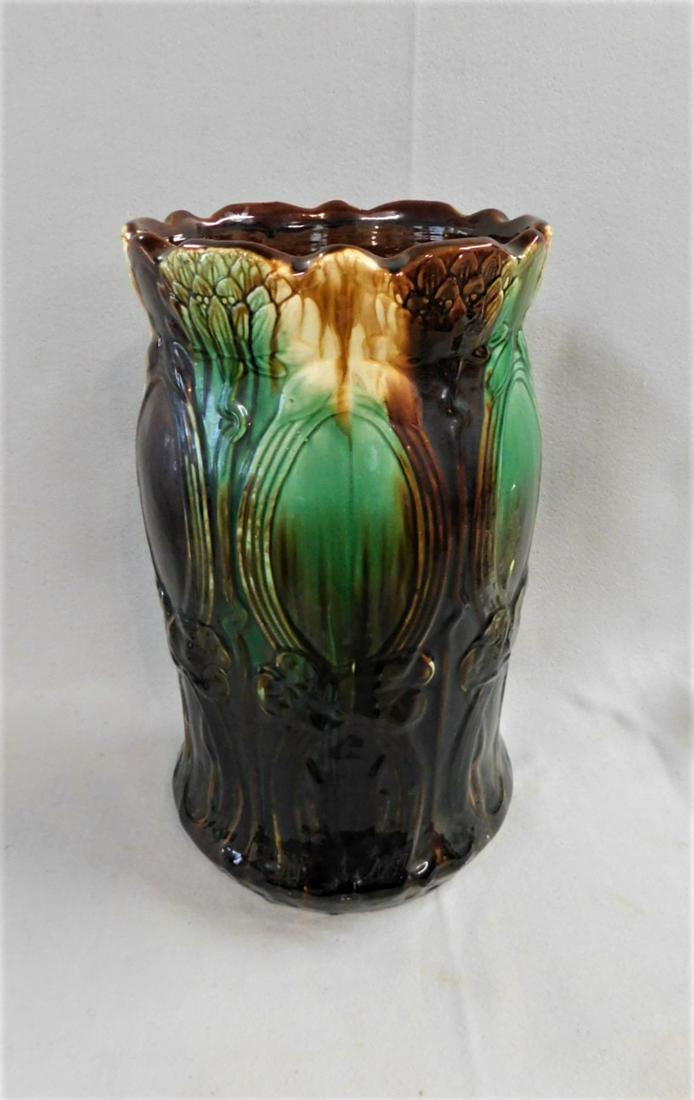Majolica Umbrella Holder: Majolica Pottery Umbrella Holder in Gd. Cond. - 10inW.x18in.H.