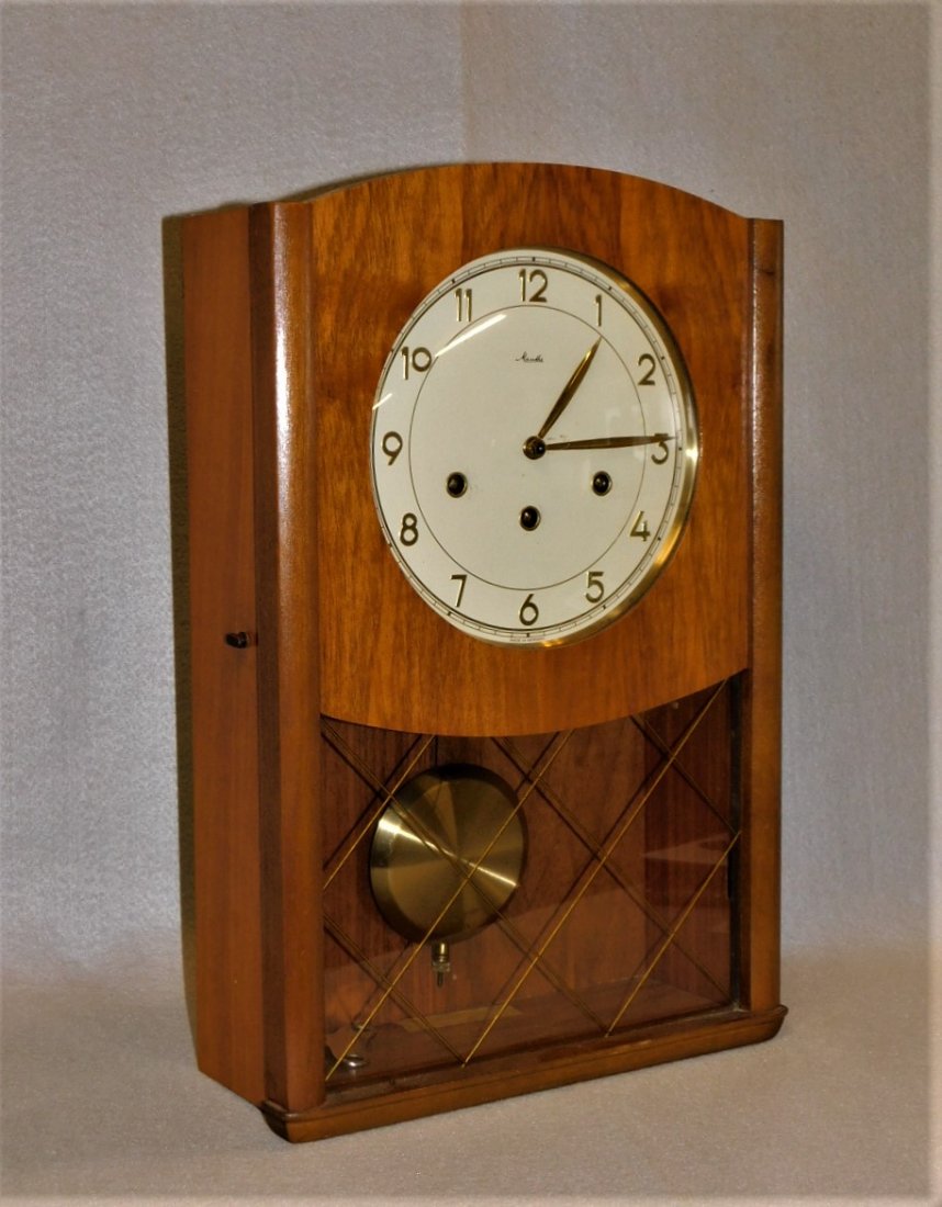 "Friedrich Mauthe" Wall Clock: "Friedrich Mauthe" German Wall Clock w/Triple Westminster Chime on the Quarter, Half & Hour in VG Working Cond., 18in.H.x12in.W.x4 1/2in.D.