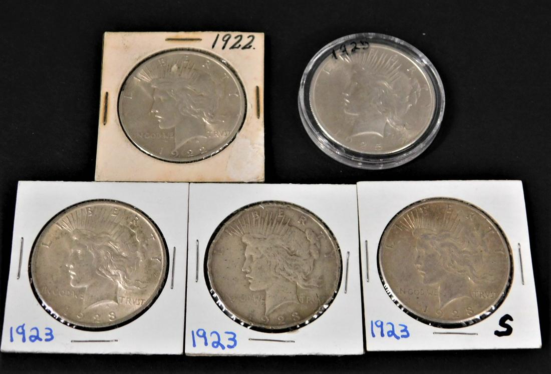 Lot of 5 Silver Peace Dollars (1 of 1)