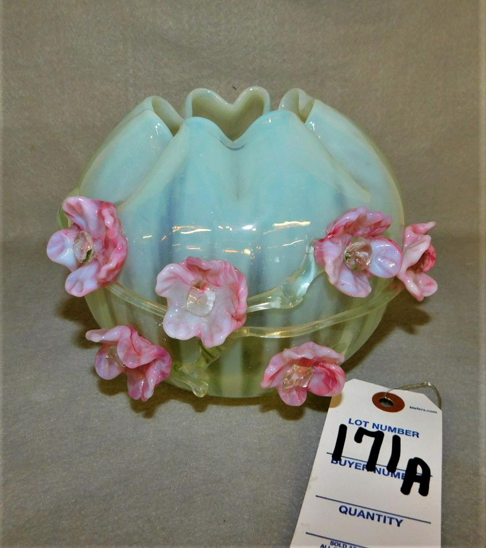 Vaseline Bowl W/Applied Floral Decoration (1 of 2)