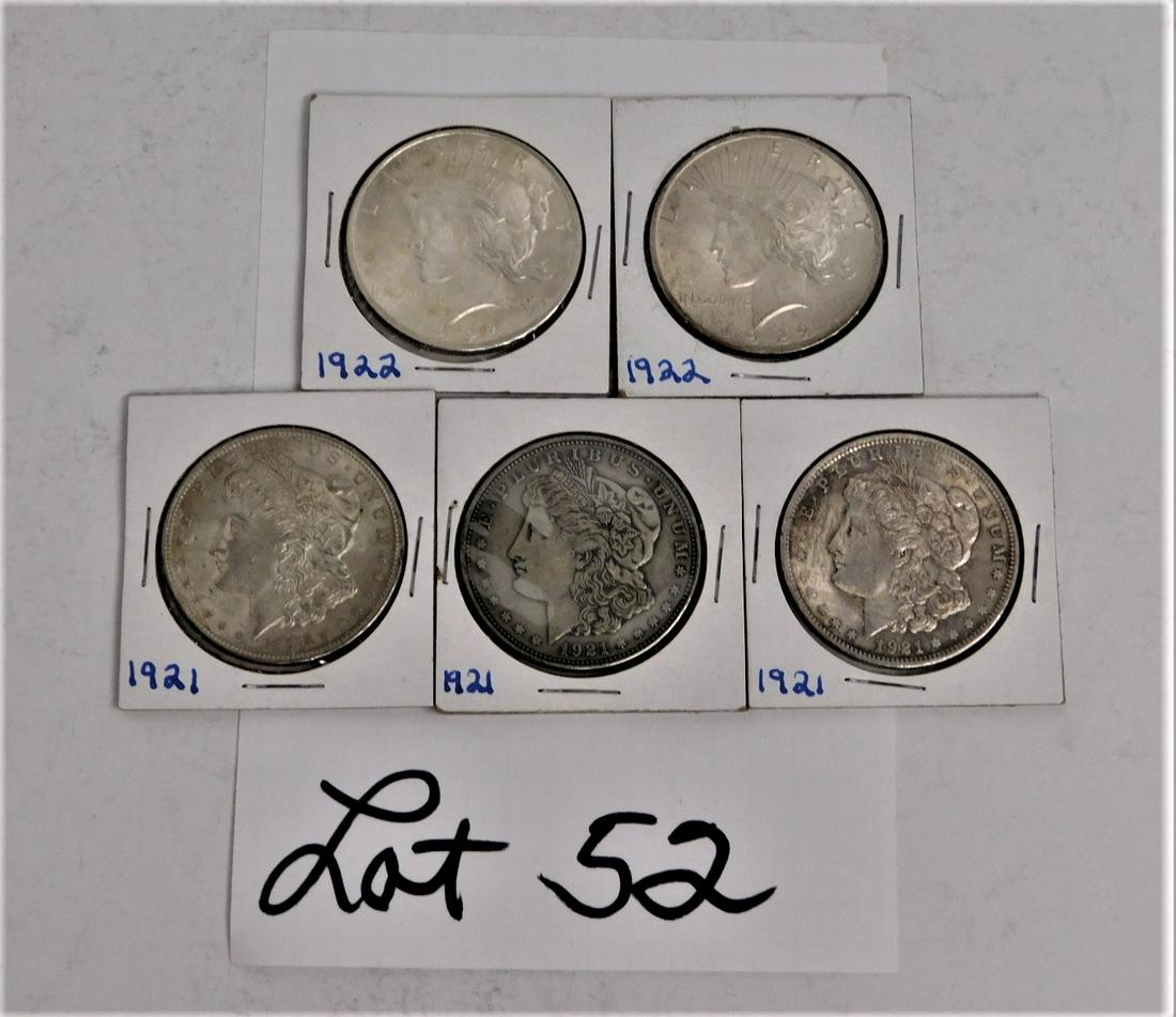 Lot of 5 Peace Silver Dollars (1 of 2)