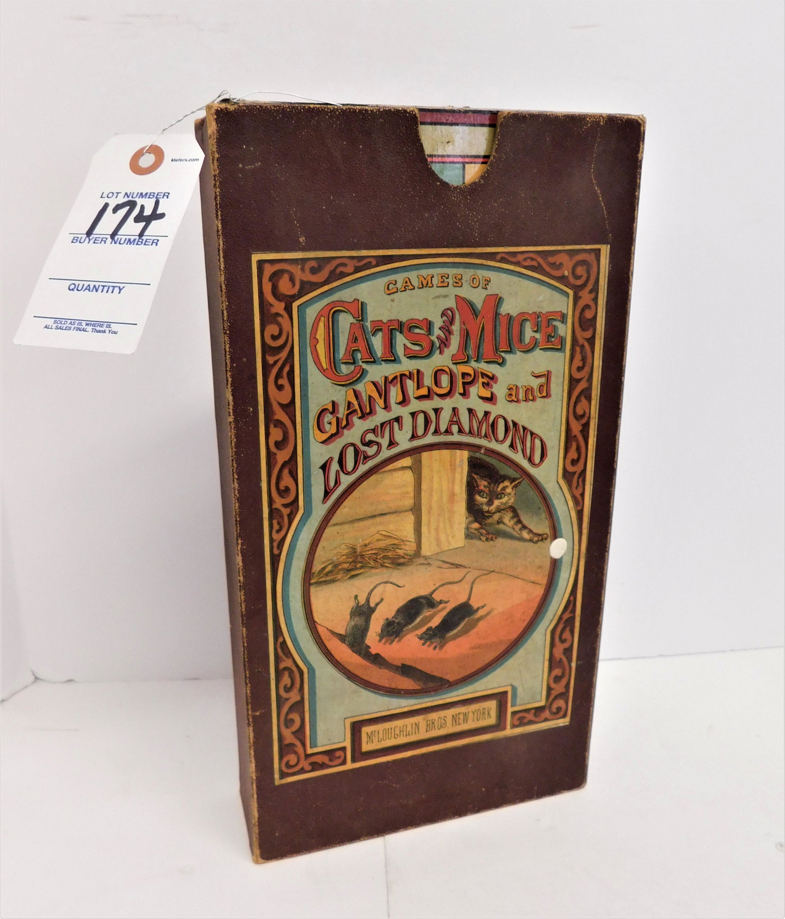 Orig. McLoughlin Bros., NY Board Game: Antique Orig. C.1875 McLoughlin Bros., NY Board Game - "Cats & Mice Gantlope & Lost Diamond" (Great Graphics) 31 Game Pcs. in VG Cond. GD Cond