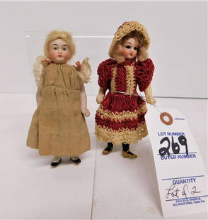 Lot of 2 Early Miniature Bisque Dolls: Lot of 2 Early Miniature Bisque Dolls in Gd. Cond. -5"H. & 5 1/2"H.