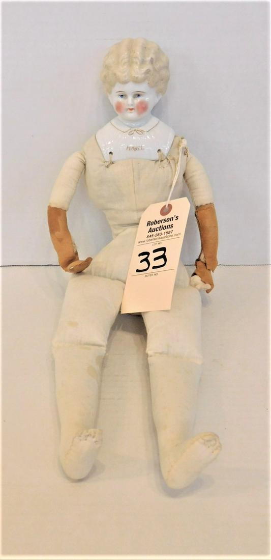 20 1/2in. China Head Doll Marked Mabel (1 of 3)