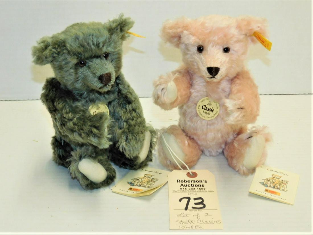 Lot of 2 Steiff 10in. Classic Bears: Lot of 2 Steiff 10in. Classic Bears Styled After the 1907 Bear in VG Cond. w/All Tags