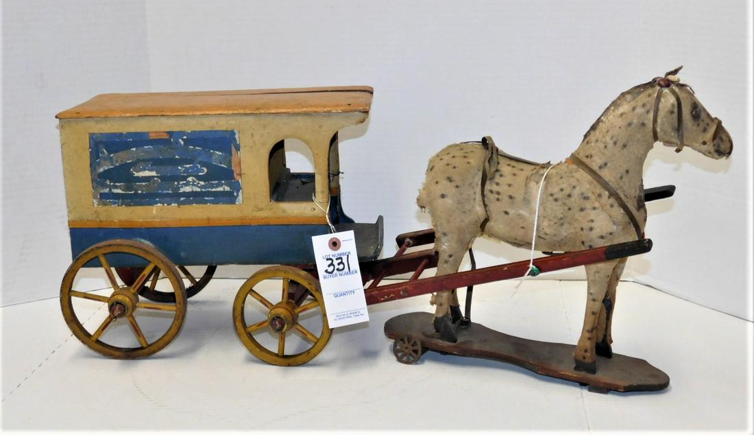 Early Wooden Wagon w/Horse Pull Toy (1 of 5)