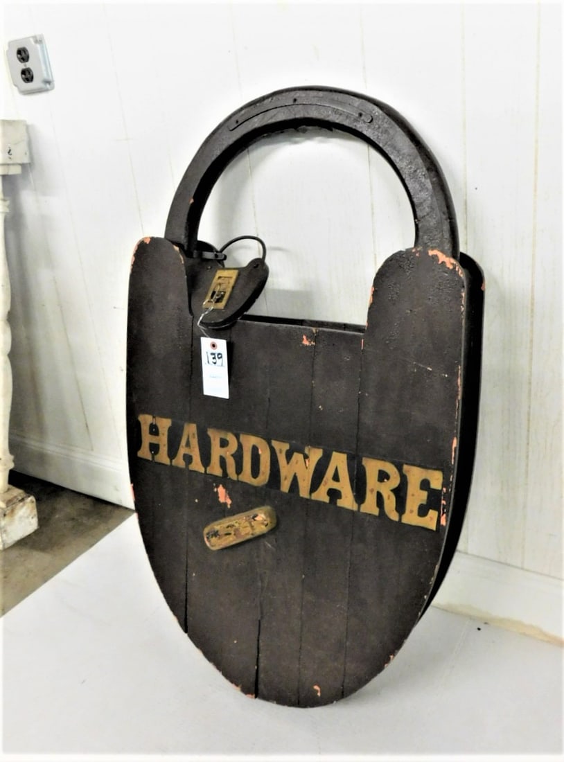Wooden Lock "Hardware" Trade Sign (1 of 3)