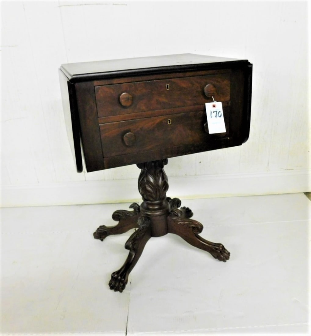 19th C. Burled Mahogany 2 Draw Stand (1 of 3)