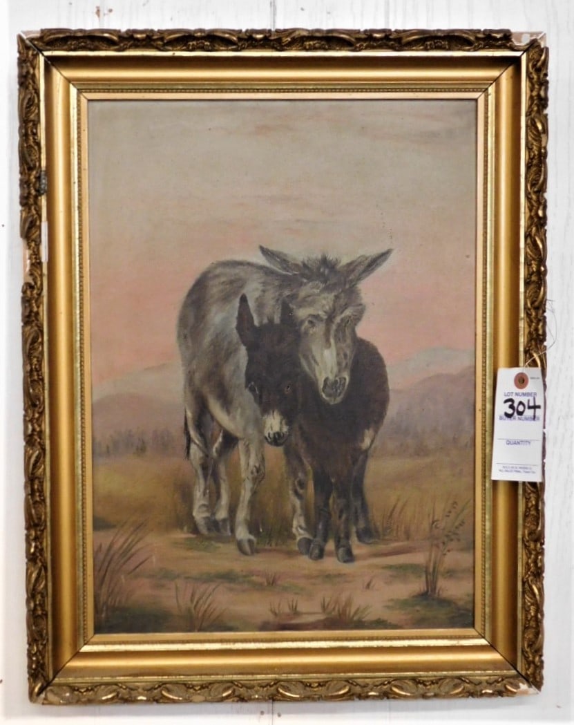 O/B Unsigned Donkeys In Field (1 of 2)