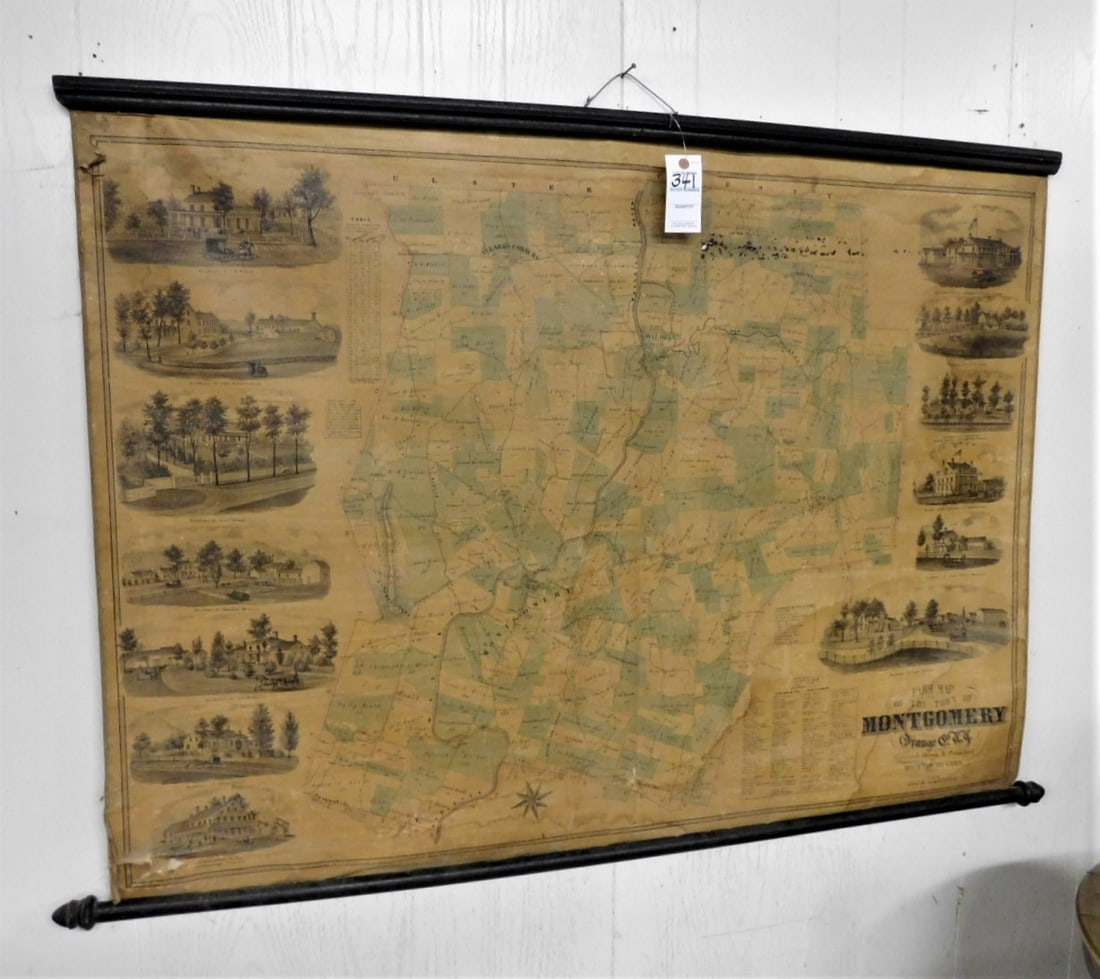 1862 Montgomery, NY Farmer's Map: Early Montgomery, NY Pictoral Farmer's Map in Gd. Cond. (Has Character)