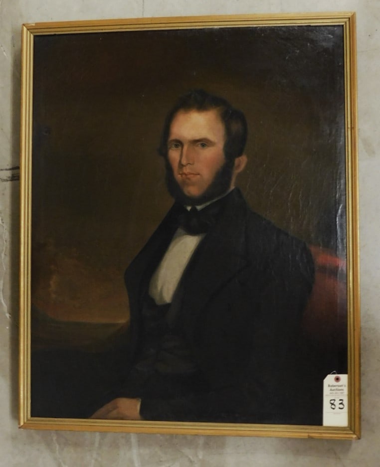 Early O/C of Gentleman in Gold Frame: Early O/C Portrait of Gentleman in Gold Frame 35 1/4" x 28 1/4" in GD Cond (3 Patches on Back)