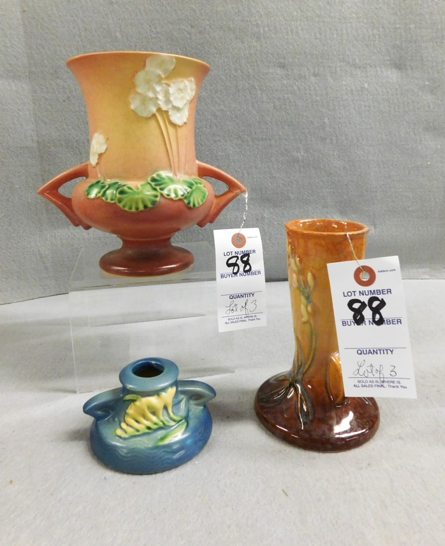 Lot of 2 Roseville Vases & Candleholder (1 of 2)