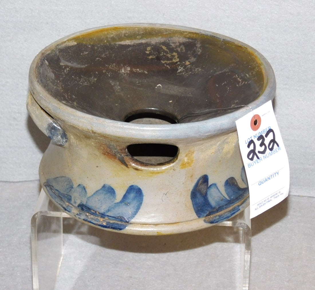 Stoneware Cuspider w/PA Blue Decor.: Stoneware Cuspider w/PA Blue Decoration in GD Cond.