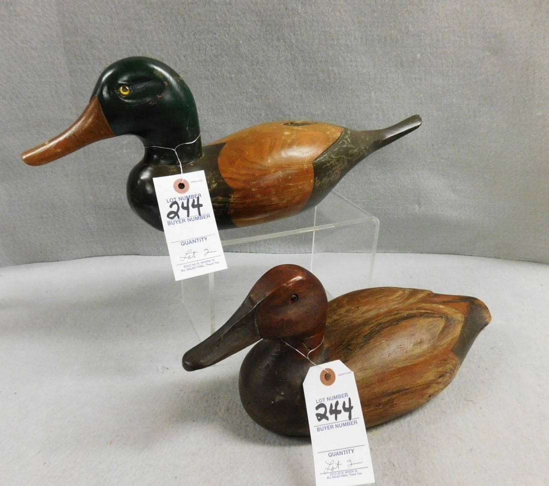 Lot Of 2 Carved Wooden Duck Decoys Auction