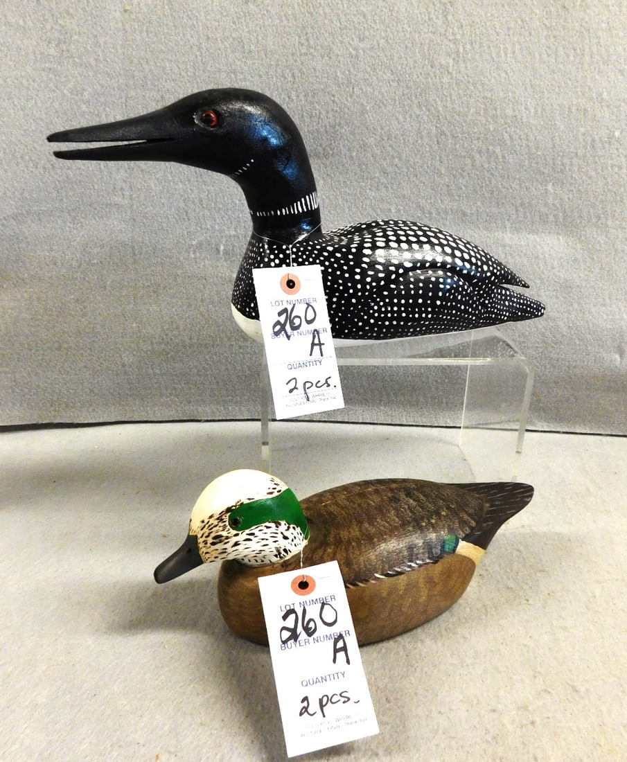 2 Carved/painted Wooden Duck Decoys Auction