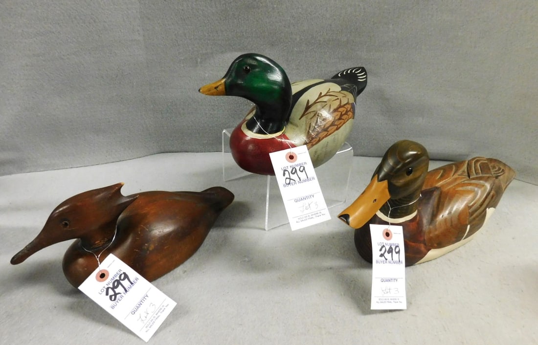 Lot of 3 Carved/Painted Duck Decoys: Lot of 3 Carved/Painted Duck Decoys, 2 Signed by Makers in GD Cond.