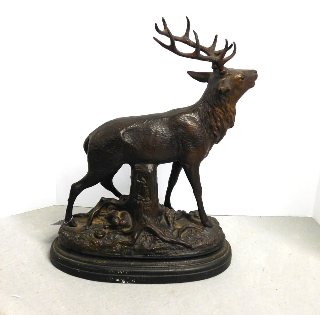 Spelter Figural of a Deer: Spelter Figural of a Deer on Base in Gd. Cond. - 17"H.x14"L.x7"D.