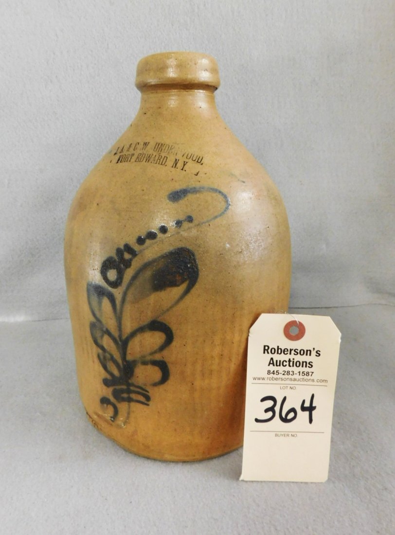 1 Gal. Jug Marked J.A.& C.W. Underwood: 1 Gal. Floral Decorated Stoneware Jug Marked J.A.& C.W.Underwood - Ft. Edward, NY in Gd. Cond.(Some Flaws in the Making) 11in.H.