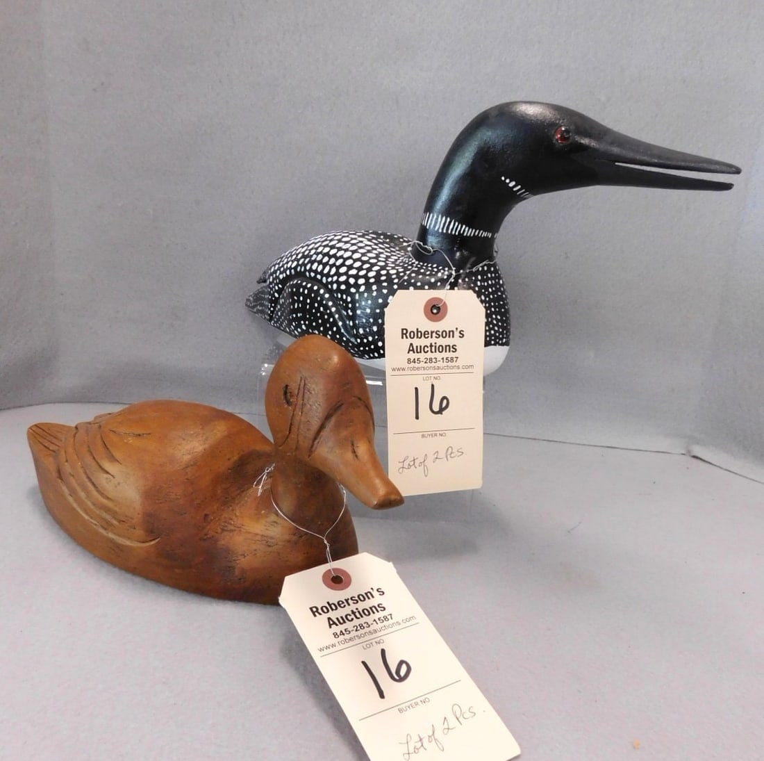 Lot of 2 Wooden Decoys: Lot of 2 Wooden Decoys Handcarved in Good Cond. - 11" & 15" L