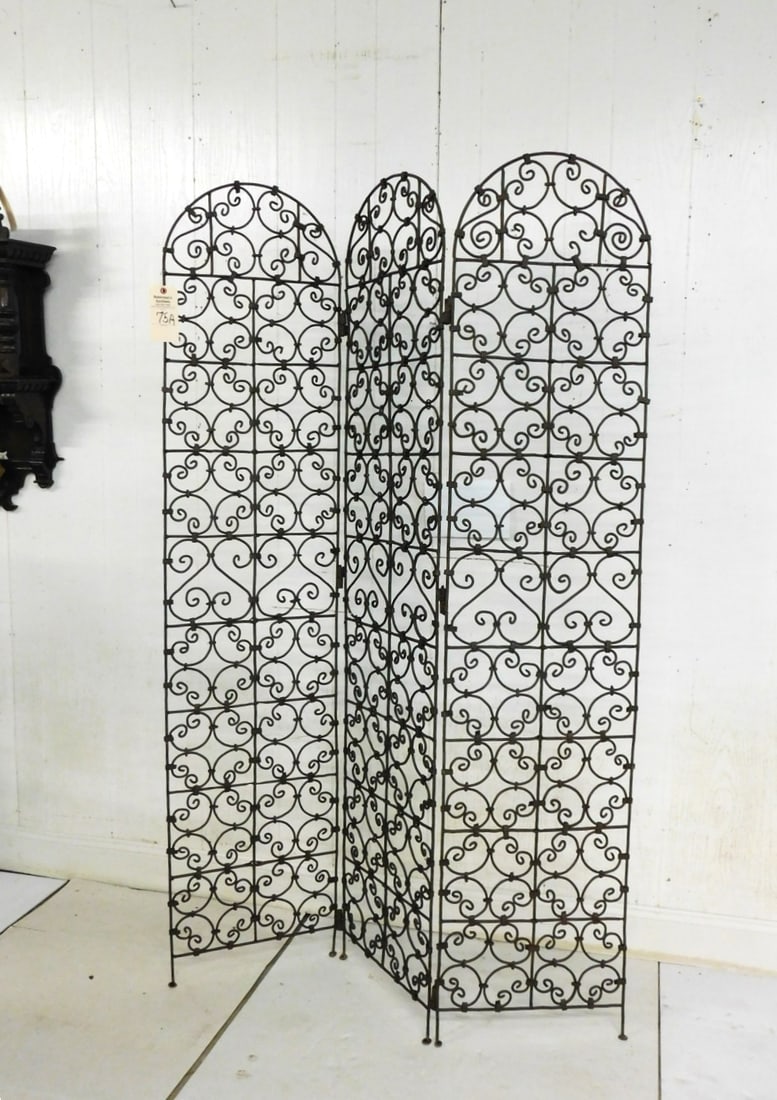 Ornate Iron 3 Section Folding Screen (1 of 3)