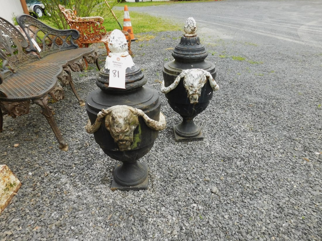 C.1900's Pr. Cast Iron Garden Urns (1 of 3)