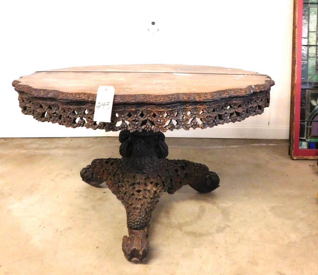 52"D Heavliy Carved Oriental  Table (1 of 2)