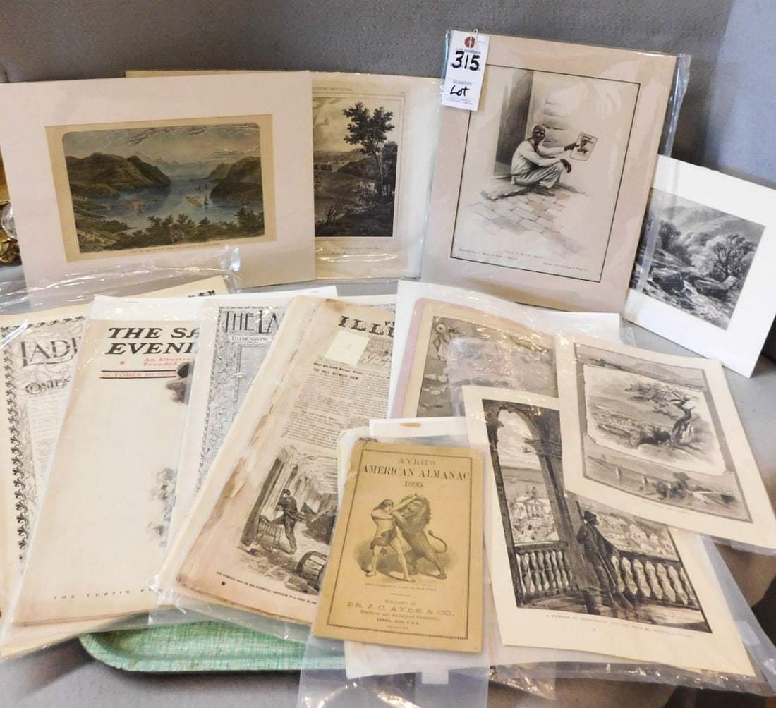 Lg. Lot of Ephemera: Lg. Lot of Ephemera incl. Cream of Wheat Ad, 1895 Almanac, Sat. Eve Post, Ladies World 1896, Harper's Weekly 1859, etc. in Gd. Cond.