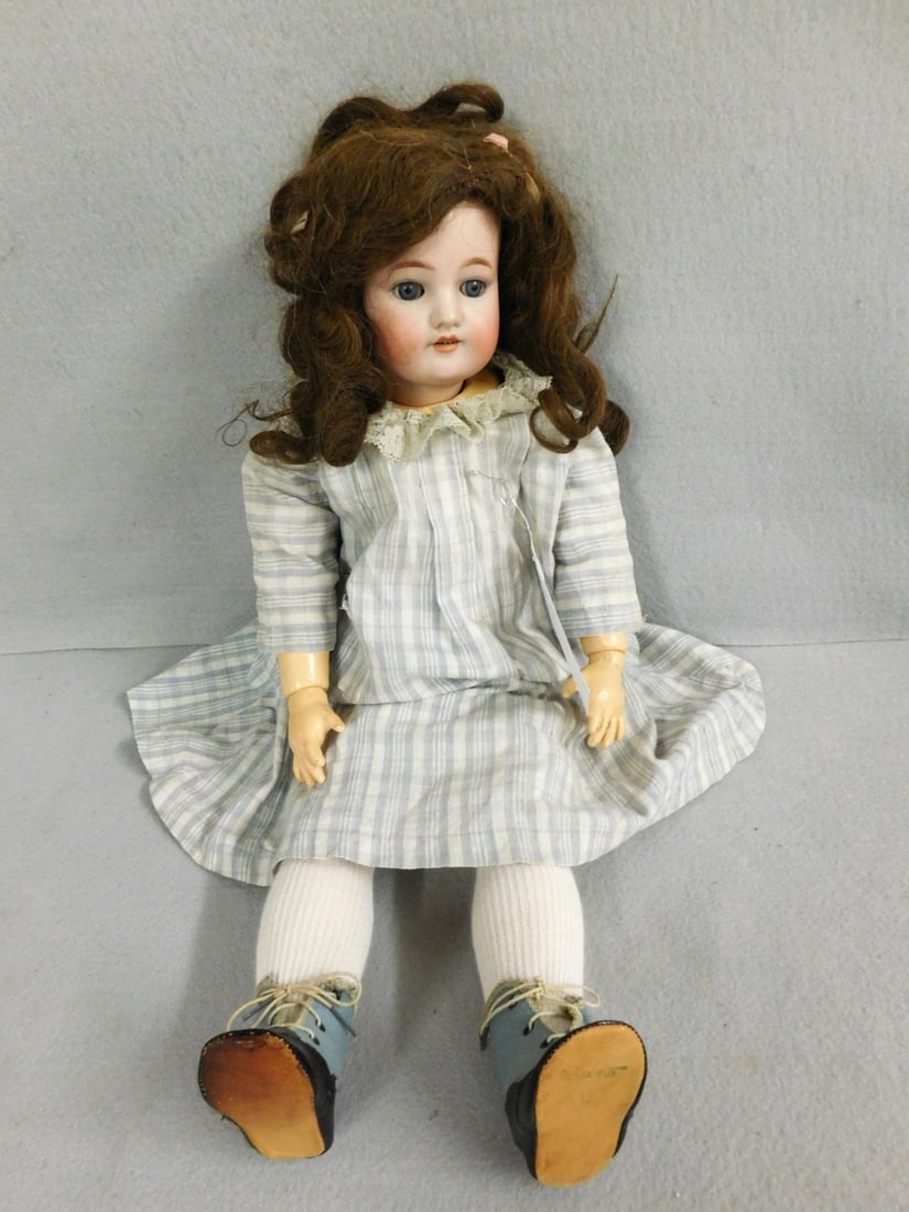 Antique Bisque Head S & H marked 5/0: 22"Antique Bisque Head Marked 5/0 Germany Simon & Halbig, Open/Shut Eyes, Pierced Ears, Open Mouth, Older Clothes, Old Wig, Compo Jtd. Body in GD Cond.