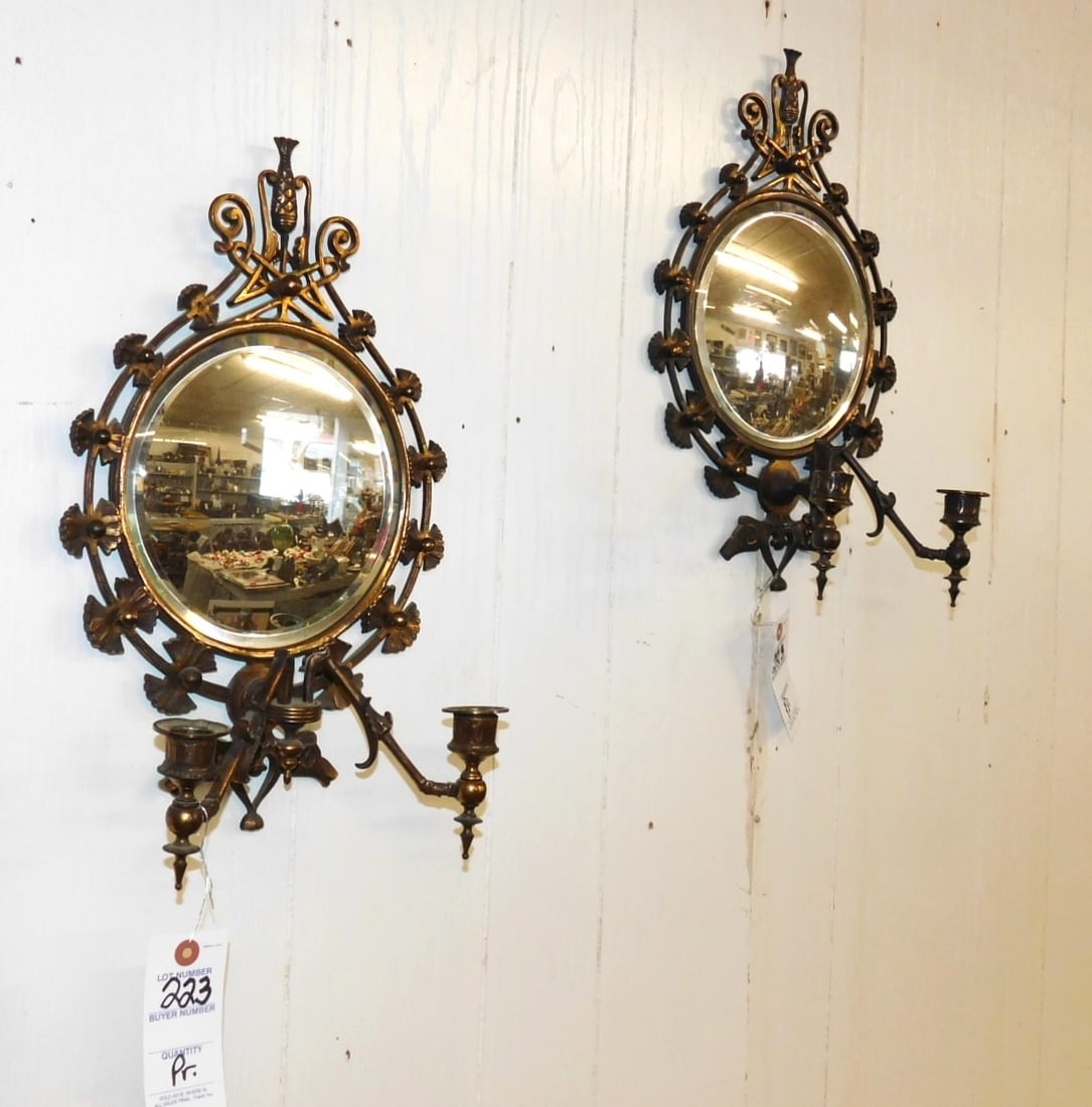 Pr. Ornate Mirror Iron Sconces (1 of 2)