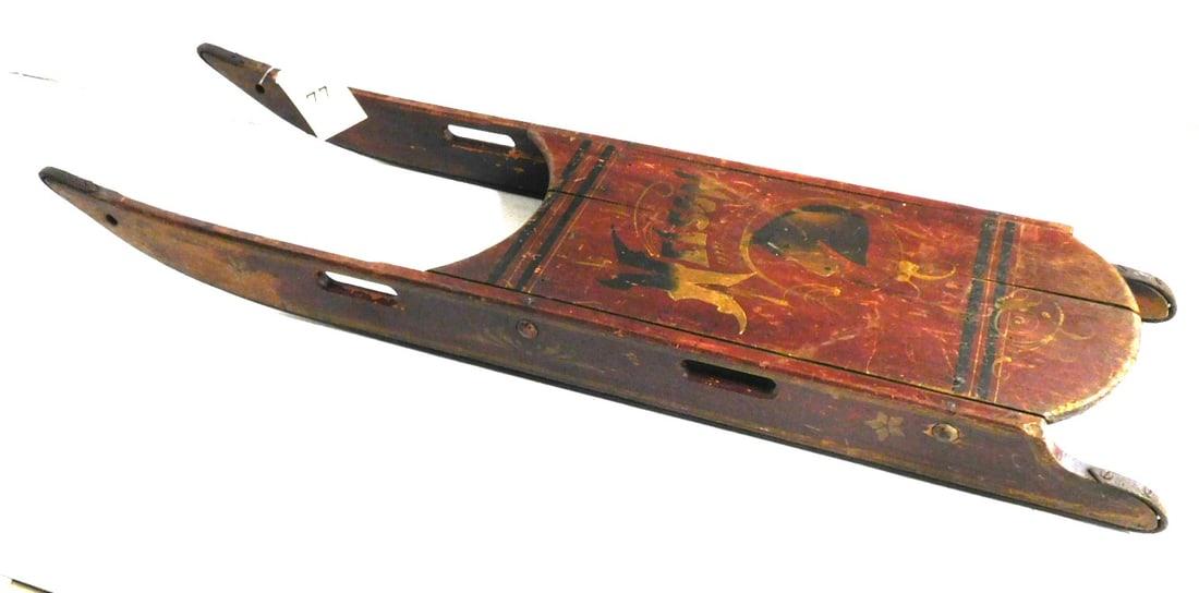 Early 19th C. Handptd. Sled in Orig. Red (1 of 3)