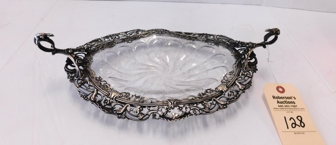 Sterling Silver Oval Etched Glass Bowl (1 of 6)