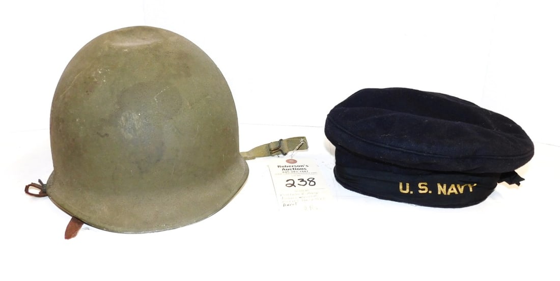 WWII Army Helmet & US Navy Beret (1 of 2)