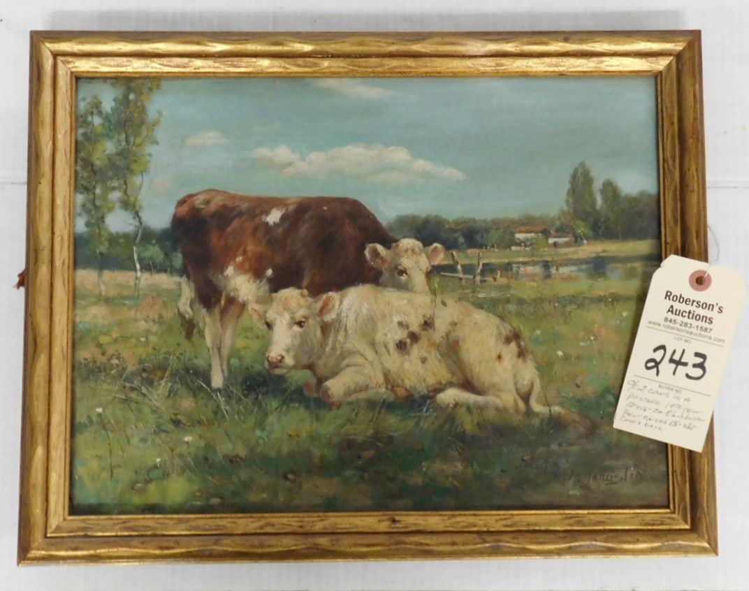 12 1/8"x 16" O/C of 2 Cows in Pasture (1 of 3)