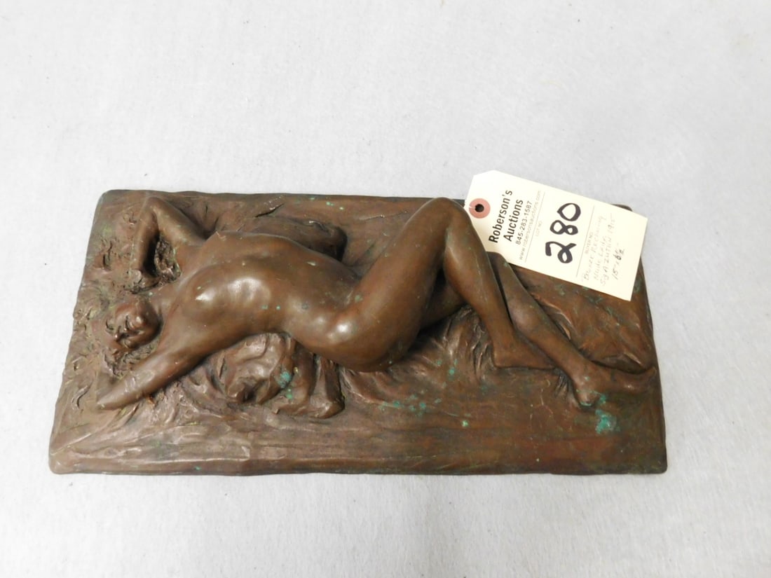 Bronze Reclining Nude Lady: Bronze Reclining Nude Lady Signed A. Zutlin 1915 in GD Cond. - 15"L x 6 1/2"W