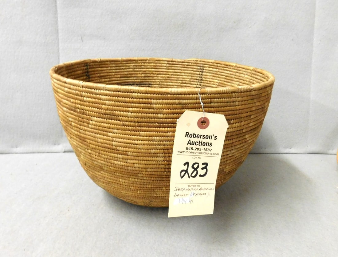 Native American Woven Deep Basket: Native American Woven Deep Basket in GD Cond. - 9 1/4"H x 14"D
