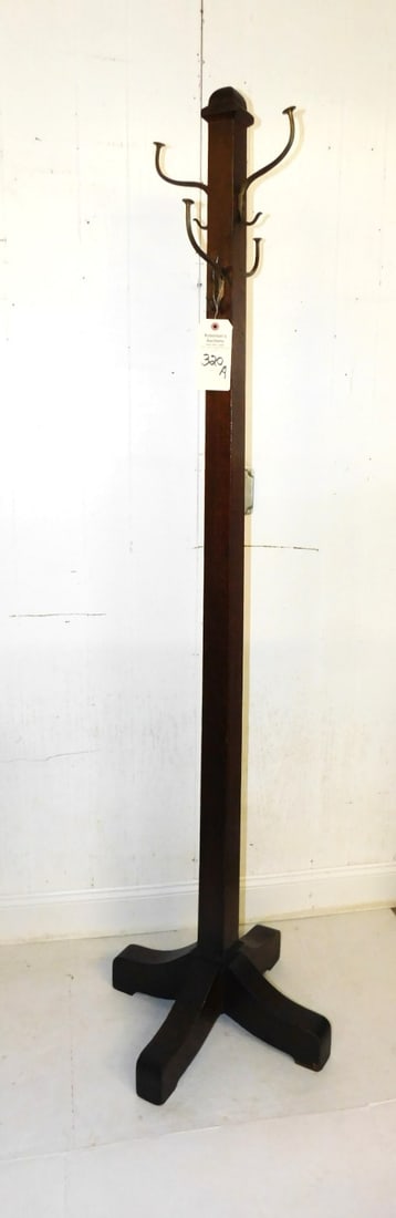 Oak Standing Arts/Crafts Style Coat Tree (1 of 3)