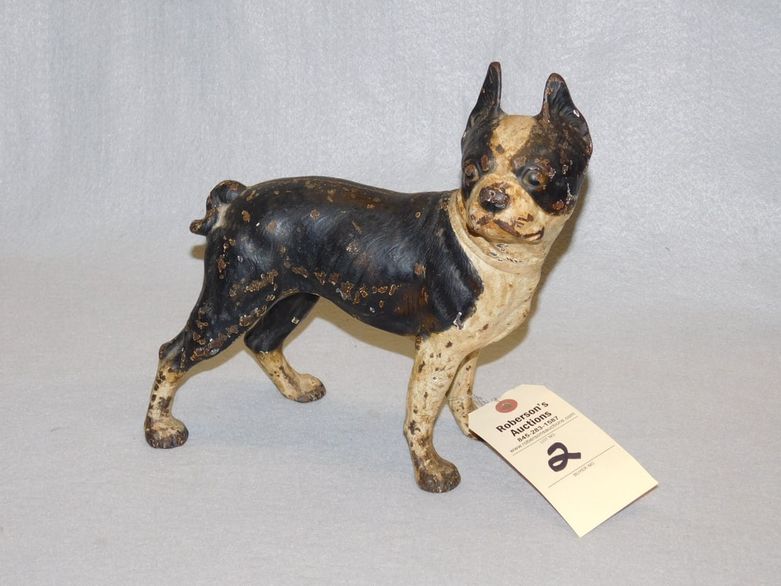 Iron Boston Terrier Doorstop: Iron Boston Terrier Doorstop in GD Cond., Paint Loss - 10"W x 10"H