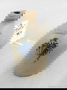 1/2 Gal. Blue Decorated Jug: 1/2 Gal. Blue Decorated Jug- Haxstun & Ottman, Ft. Edward, NY in VG Cond. - 12"H