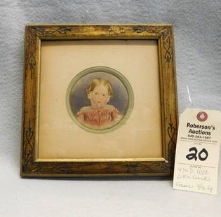 Early W/C of Little Girl: Early W/C of Little Girl in Etched Frame in VG Cond. w/Frame 9 1/2"Sq. 4 1/4"D Circle W/C