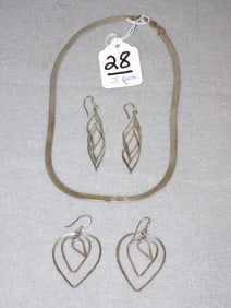 18" Sterling Herringbone Necklace & Earrings