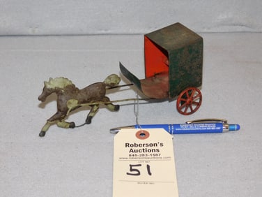 Amish Tin Vintage Buggy w/Horse