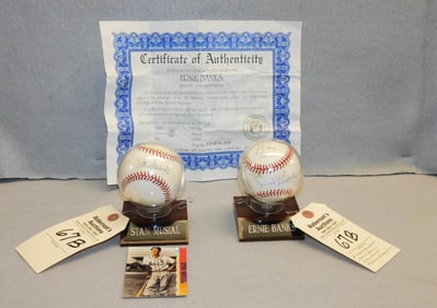 2 Signed Baseballs-Ernie Banks, Stan Musial