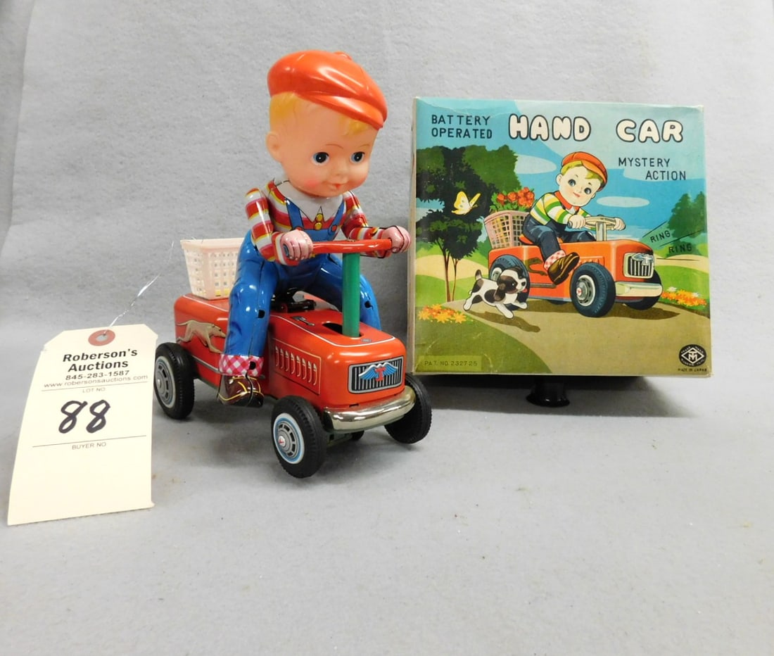 Tin Vintage "Hand Car" Toy: Tin Vintage "Hand Car" Toy - Battery Operated w/Orig. Box, Made by Modern Toys, Brand New Old