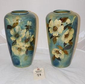 Pr. 13"H Weller "Louwelsa" Floral Vases