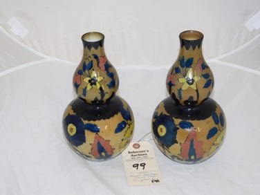 Pr. 10"H Royal Cauldron Cairo Ware Vases