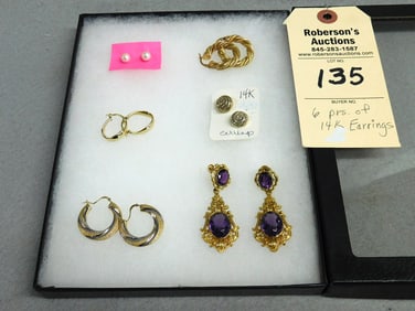 6 Pairs 14K yg Earrings