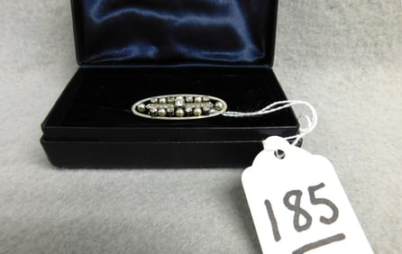 14K wg Diamond/Pearl Bar Pin