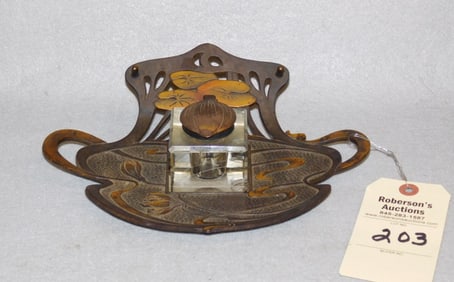 Art Nouveau Lily Pad Inkwell by GE Schultz