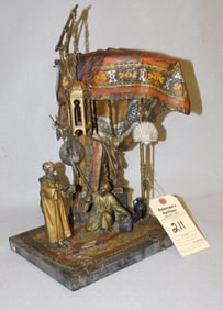 Oriental Cold Paint Bronze Lamp by Anton Chotka