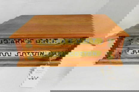 Super "Clark's ONT Spool" Cabinet: Super "Clark's ONT Spool" Cabinet w/2 Drwrs.,ONT Pulls in Wonderful Cond. - 22"W x 15 1/2"D x 7 1/2"H